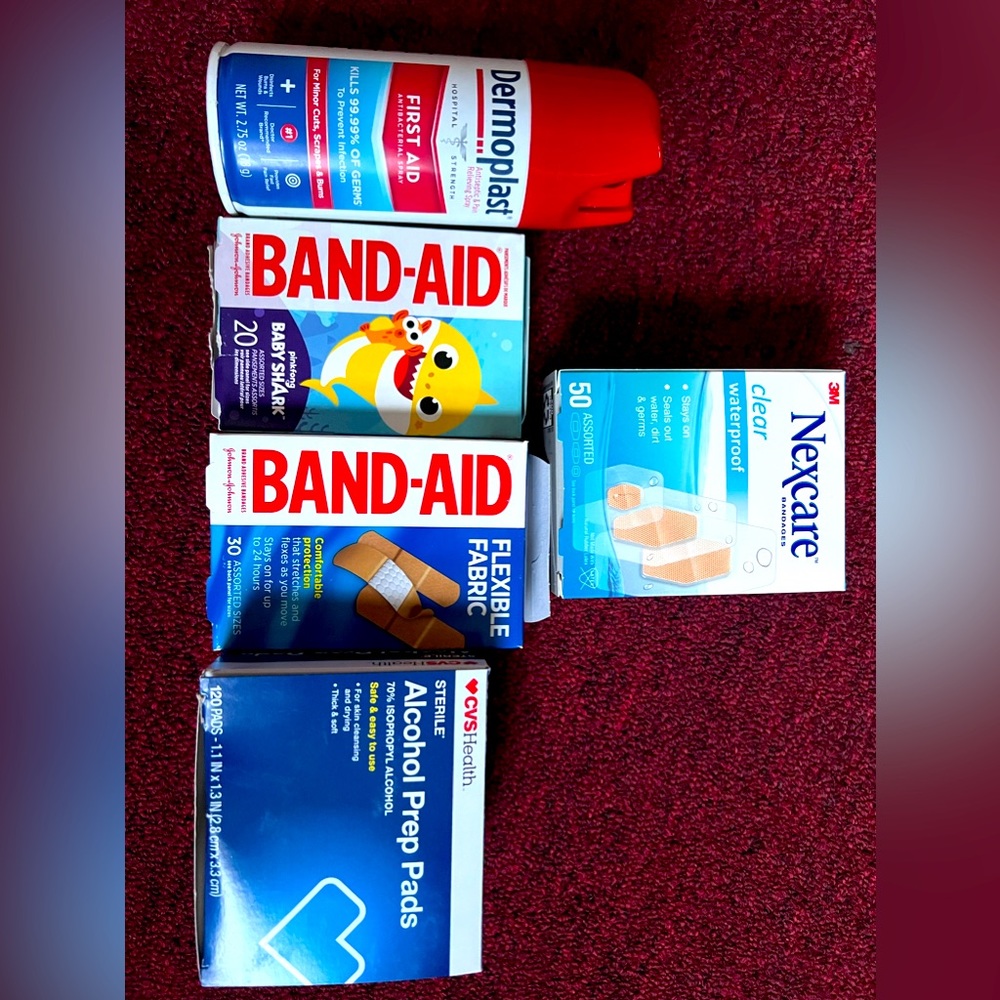 Band aid mixer and dermoplast first aid antibacterial spray